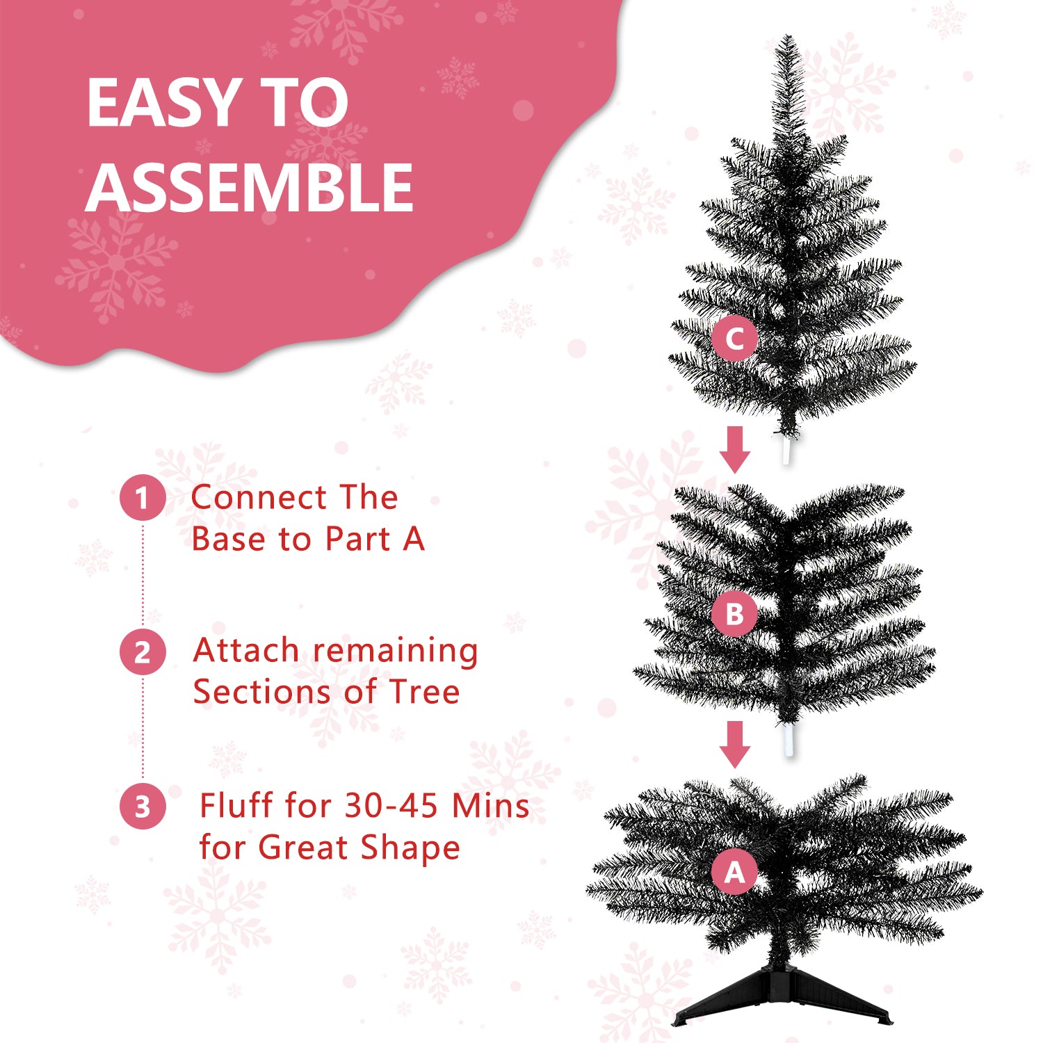 Makeatree Black Tinsel Christmas Tree 4ft Lighted Artificial Xmas Tree with Stand (BCN-BT-L)