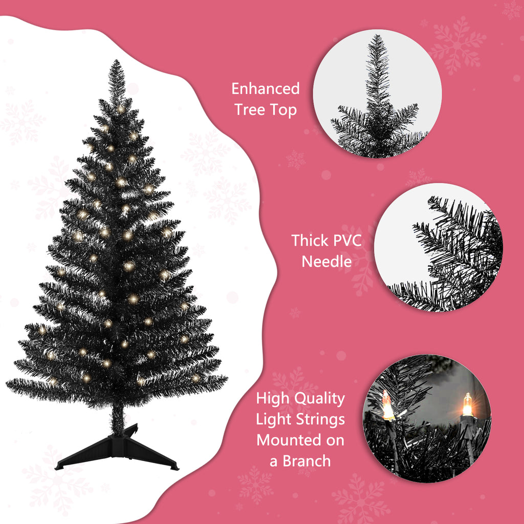 Makeatree Black Tinsel Christmas Tree 4ft Lighted Artificial Xmas Tree with Stand (BCN-BT-L)