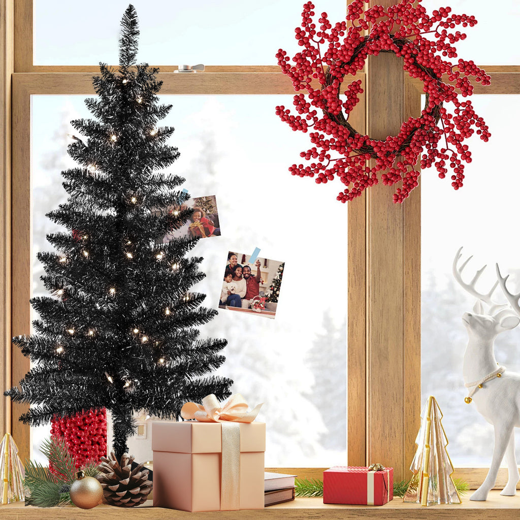 Makeatree Black Tinsel Christmas Tree 4ft Lighted Artificial Xmas Tree with Stand (BCN-BT-L)