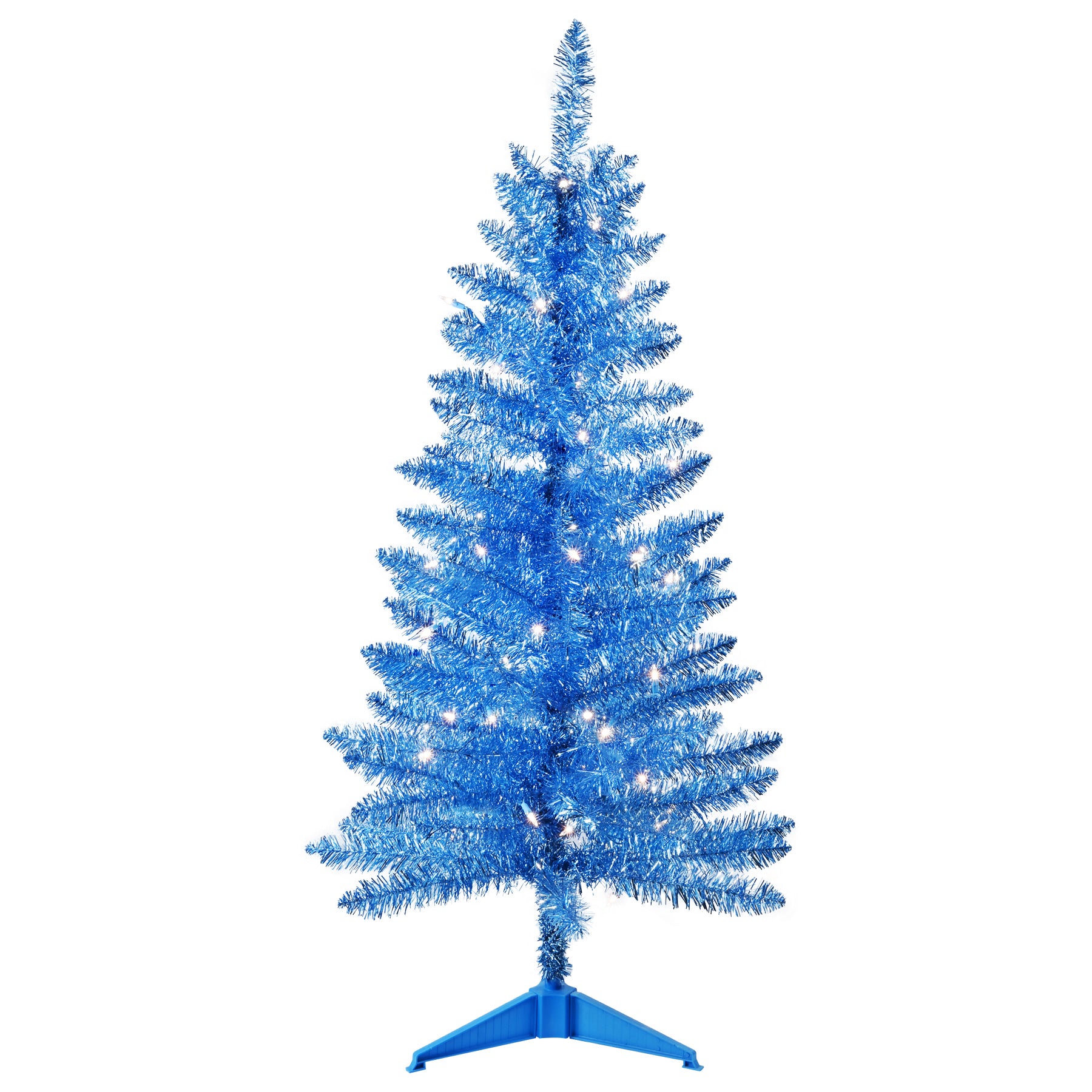 Makeatree Blue Tinsel Christmas Tree 4ft with Lights Artificial Tree & Stand (BCN-ICT-L)