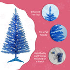 Makeatree Blue Tinsel Christmas Tree 4ft with Lights Artificial Tree & Stand (BCN-ICT-L)