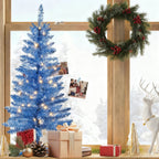 Makeatree Blue Tinsel Christmas Tree 4ft with Lights Artificial Tree & Stand (BCN-ICT-L)