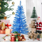 Makeatree Blue Tinsel Christmas Tree 4ft with Lights Artificial Tree & Stand (BCN-ICT-L)