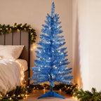 Makeatree Blue Tinsel Christmas Tree 4ft with Lights Artificial Tree & Stand (BCN-ICT-L)