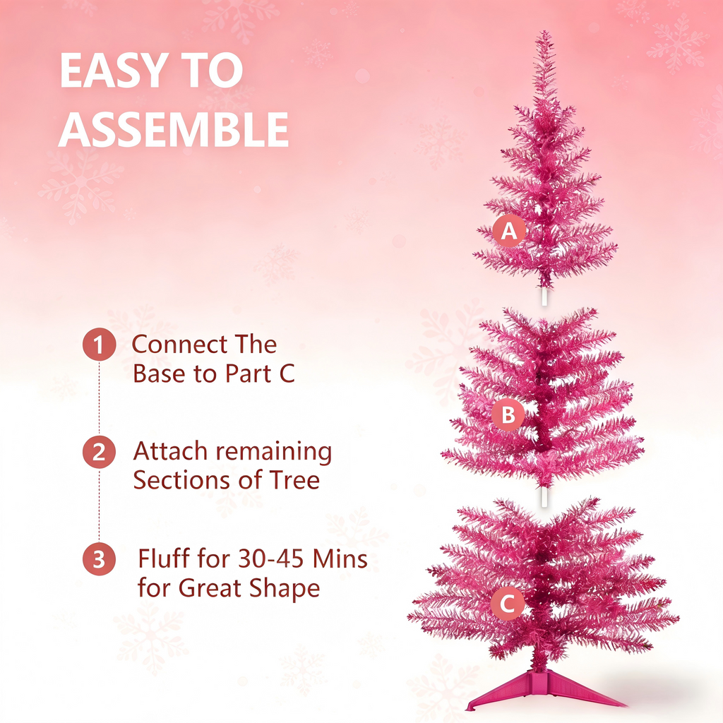 Makeatree 4 ft Pink Artificial Christmas Tree with 50 Lights，112 Branch Tips Mini Holiday Party Xmas Tree w/Stand
