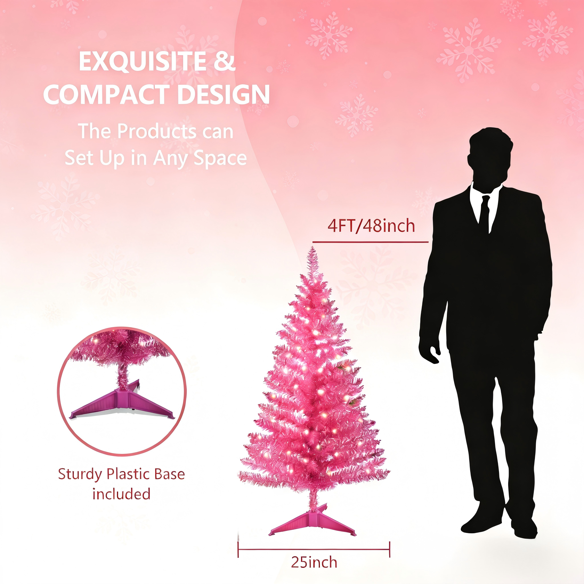 Makeatree Pink Christmas Tree 4ft Artificial Tree with Light String & Stand (BCN-PT-L)