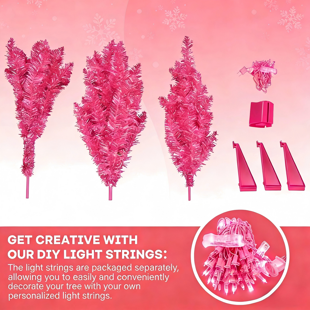 Makeatree 4 ft Pink Artificial Christmas Tree with 50 Lights，112 Branch Tips Mini Holiday Party Xmas Tree w/Stand