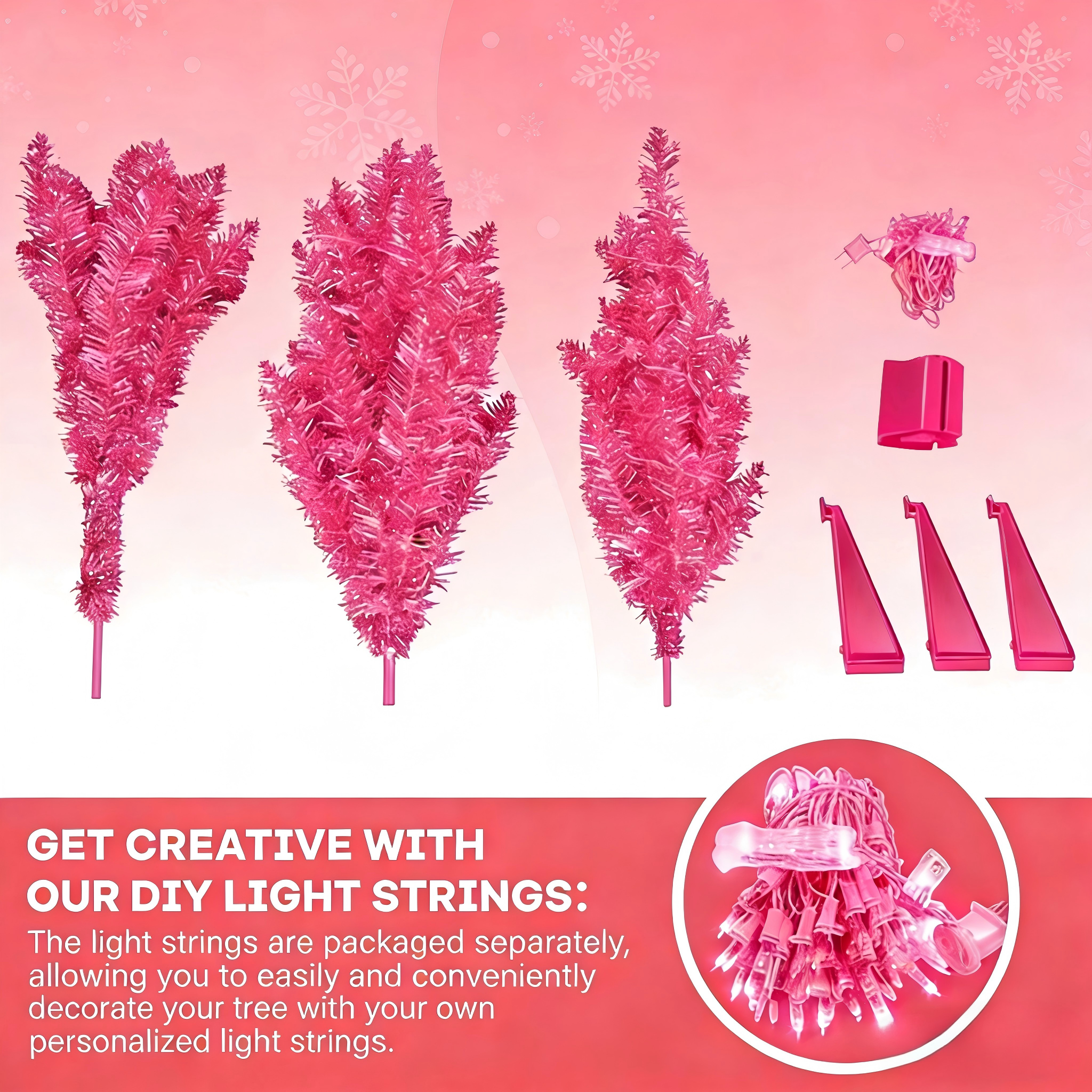 Makeatree 4 ft Pink Artificial Christmas Tree with 50 Lights，112 Branch Tips Mini Holiday Party Xmas Tree w/Stand