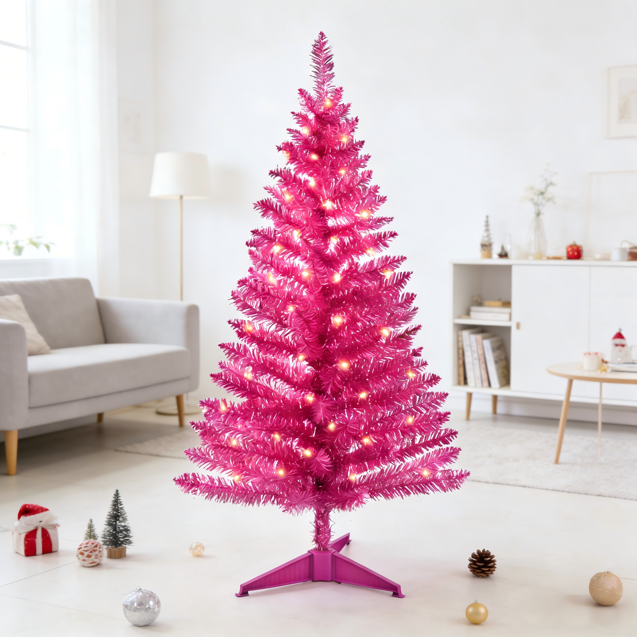 Makeatree Pink Christmas Tree 4ft Artificial Tree with Light String & Stand (BCN-PT-L)