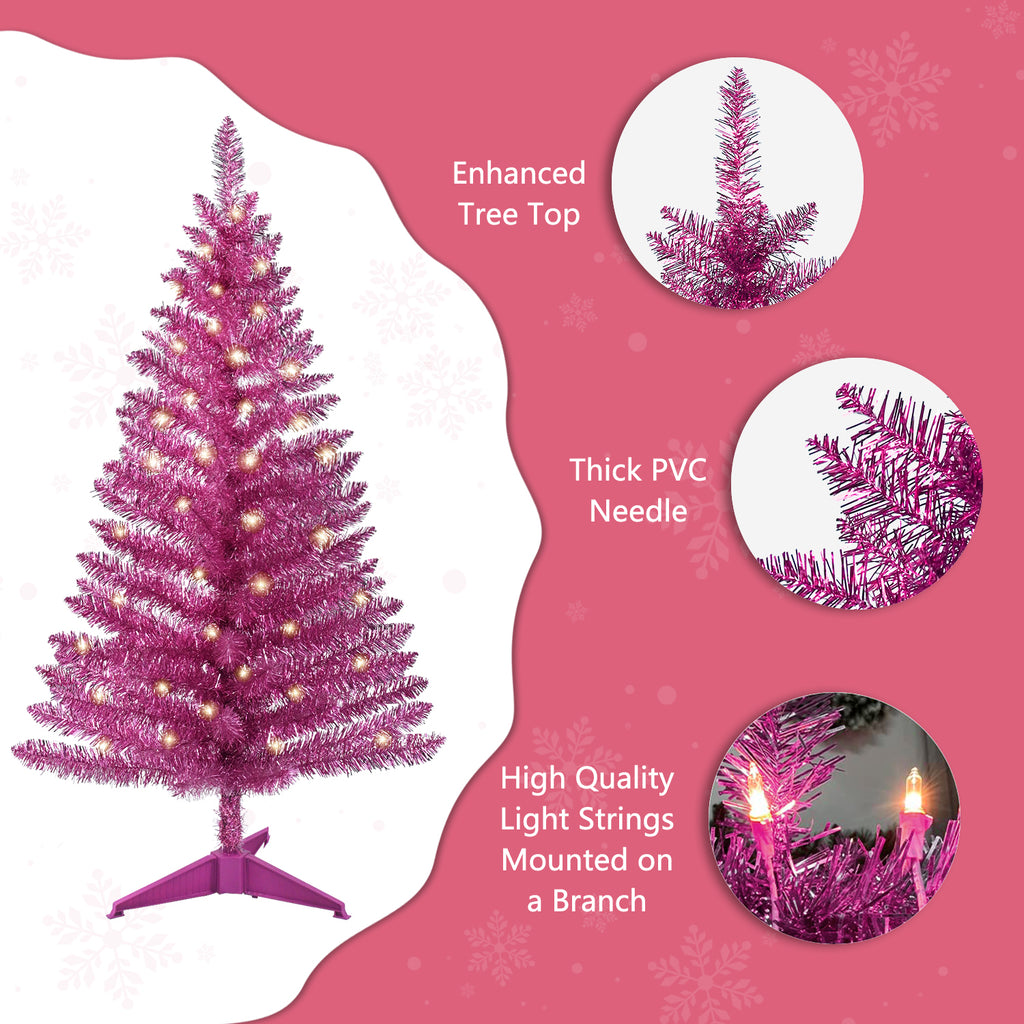Makeatree Pink Christmas Tree 4ft Artificial Tree with Light String & Stand (BCN-PT-L)