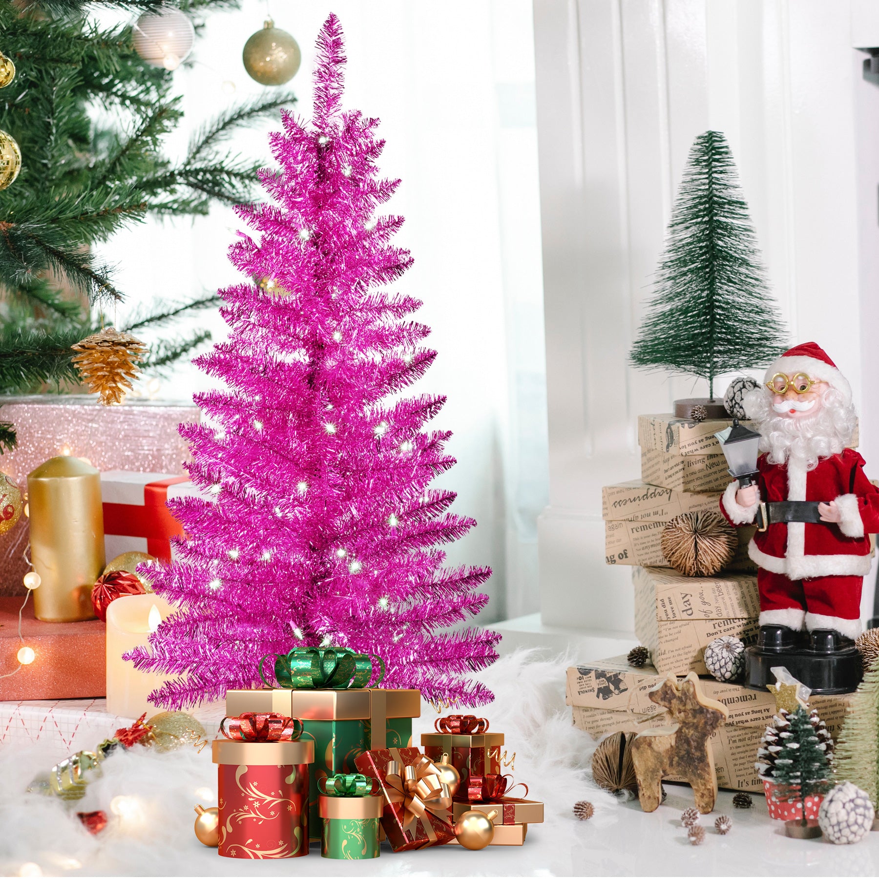 Makeatree Pink Christmas Tree 4ft Artificial Tree with Light String & Stand (BCN-PT-L)