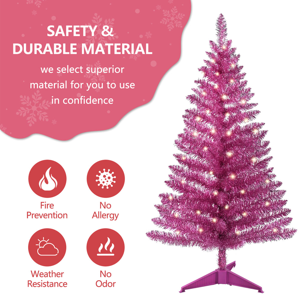 Makeatree Pink Christmas Tree 4ft Artificial Tree with Light String & Stand (BCN-PT-L)