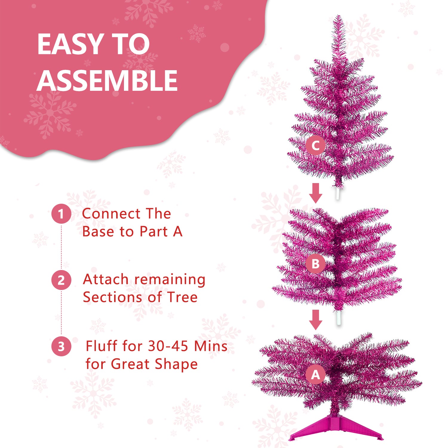 Makeatree Pink Christmas Tree 4ft Artificial Tree with Light String & Stand (BCN-PT-L)