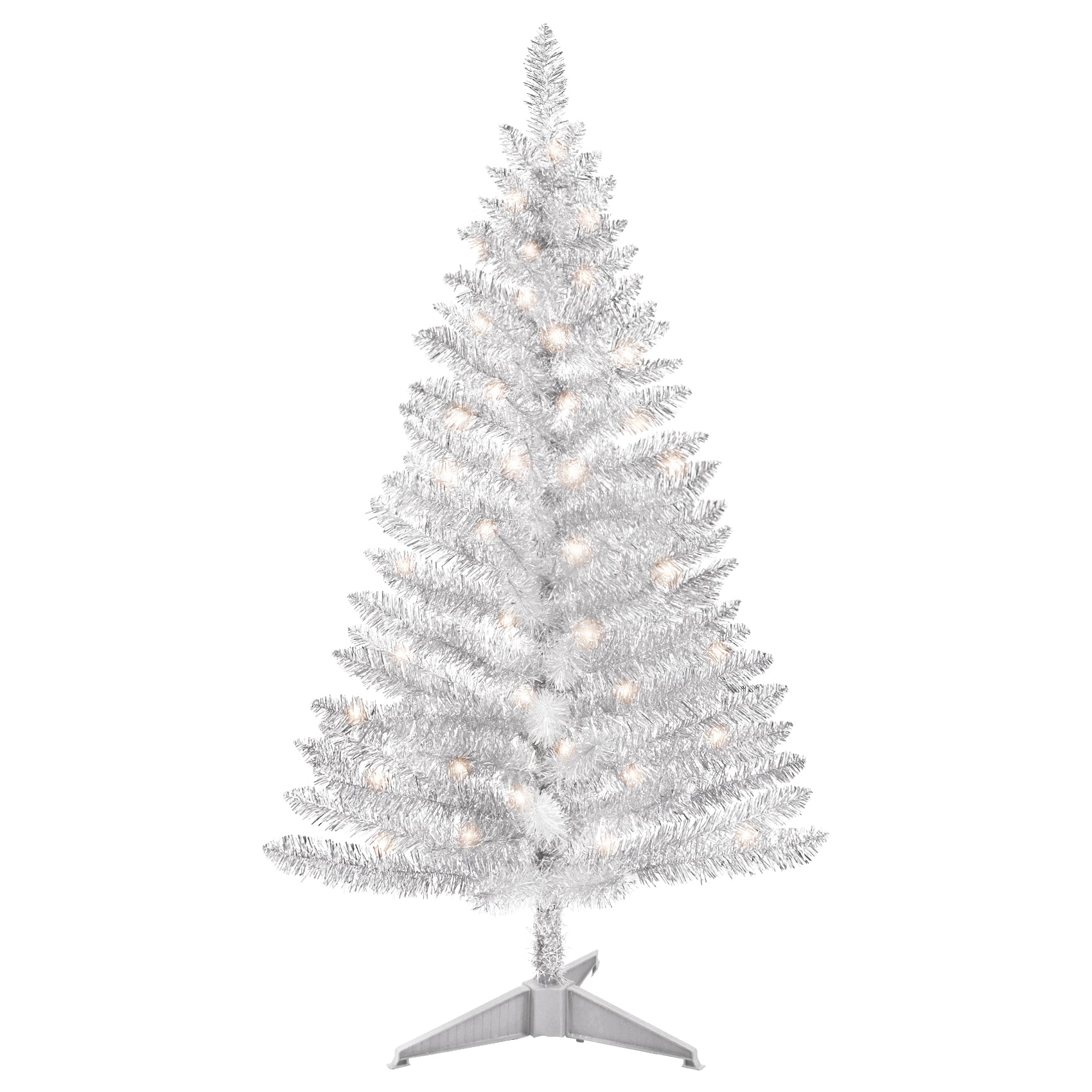 Makeatree Silver Tinsel Tree 4ft Artificial Christmas Tree with Light Set & Stand (BCN-ST-L)