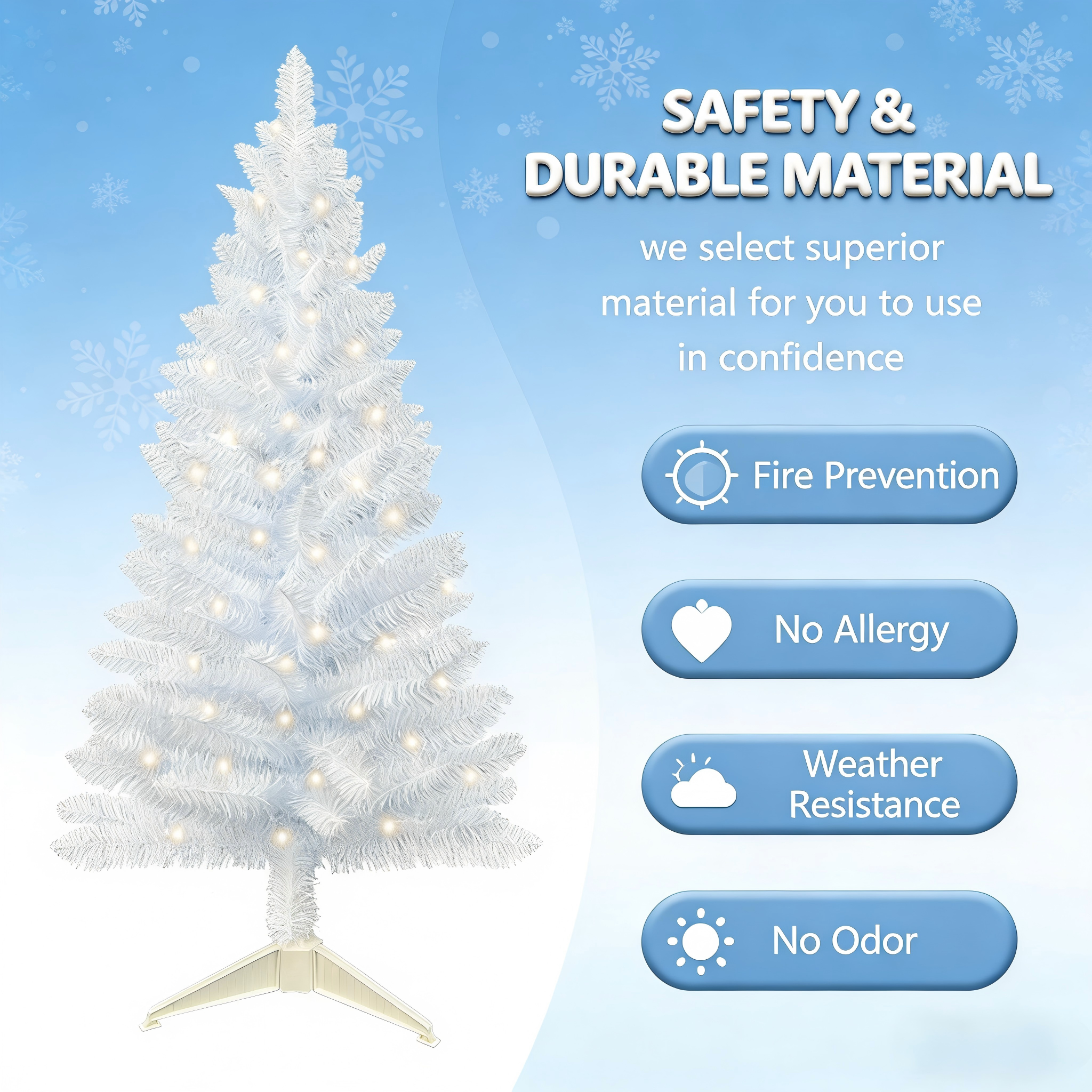 Makeatree 4 ft White Artificial Christmas Tree with 50 Lights,112 Branch Tips Mini Holiday Party Xmas Tree w/Stand
