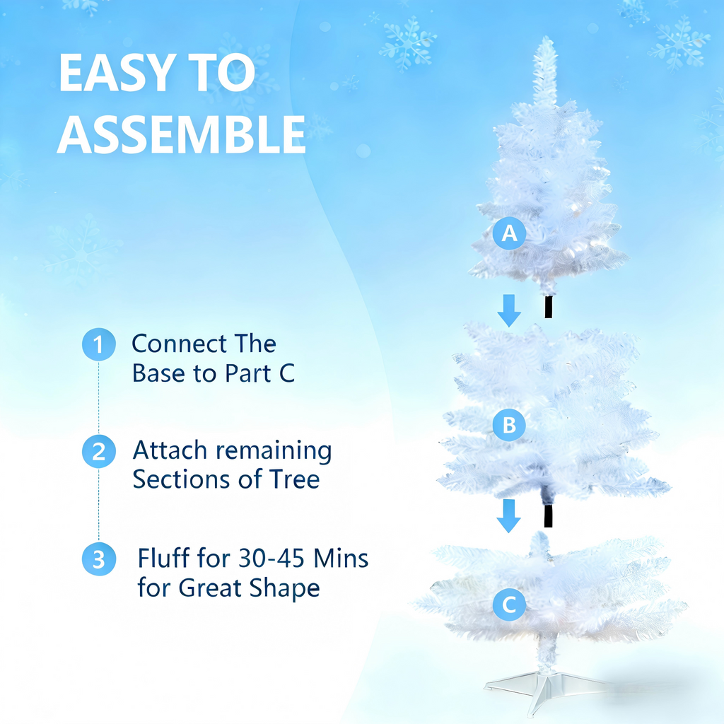 Makeatree 4 ft White Artificial Christmas Tree with 50 Lights,112 Branch Tips Mini Holiday Party Xmas Tree w/Stand