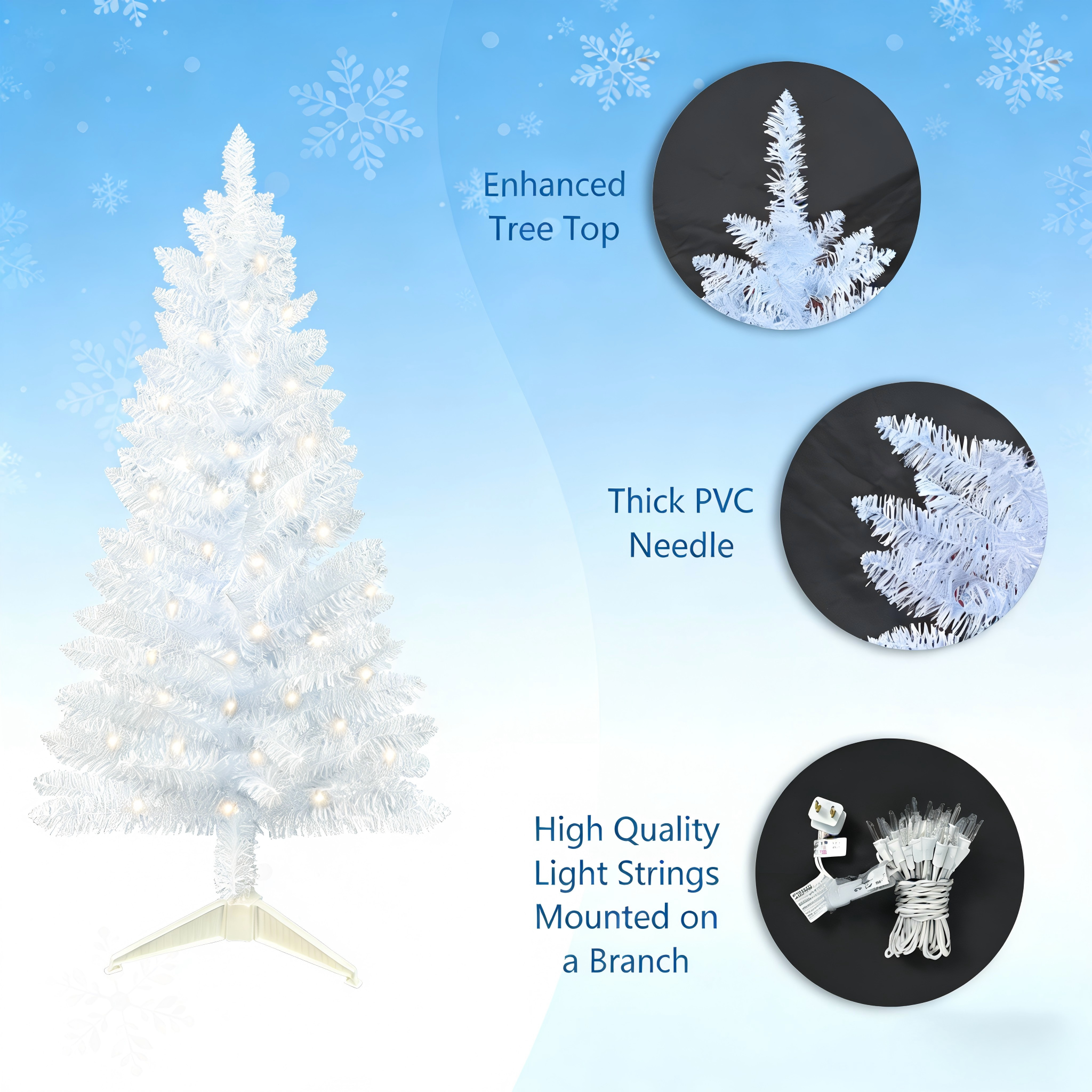Makeatree 4 ft White Artificial Christmas Tree with 50 Lights,112 Branch Tips Mini Holiday Party Xmas Tree w/Stand
