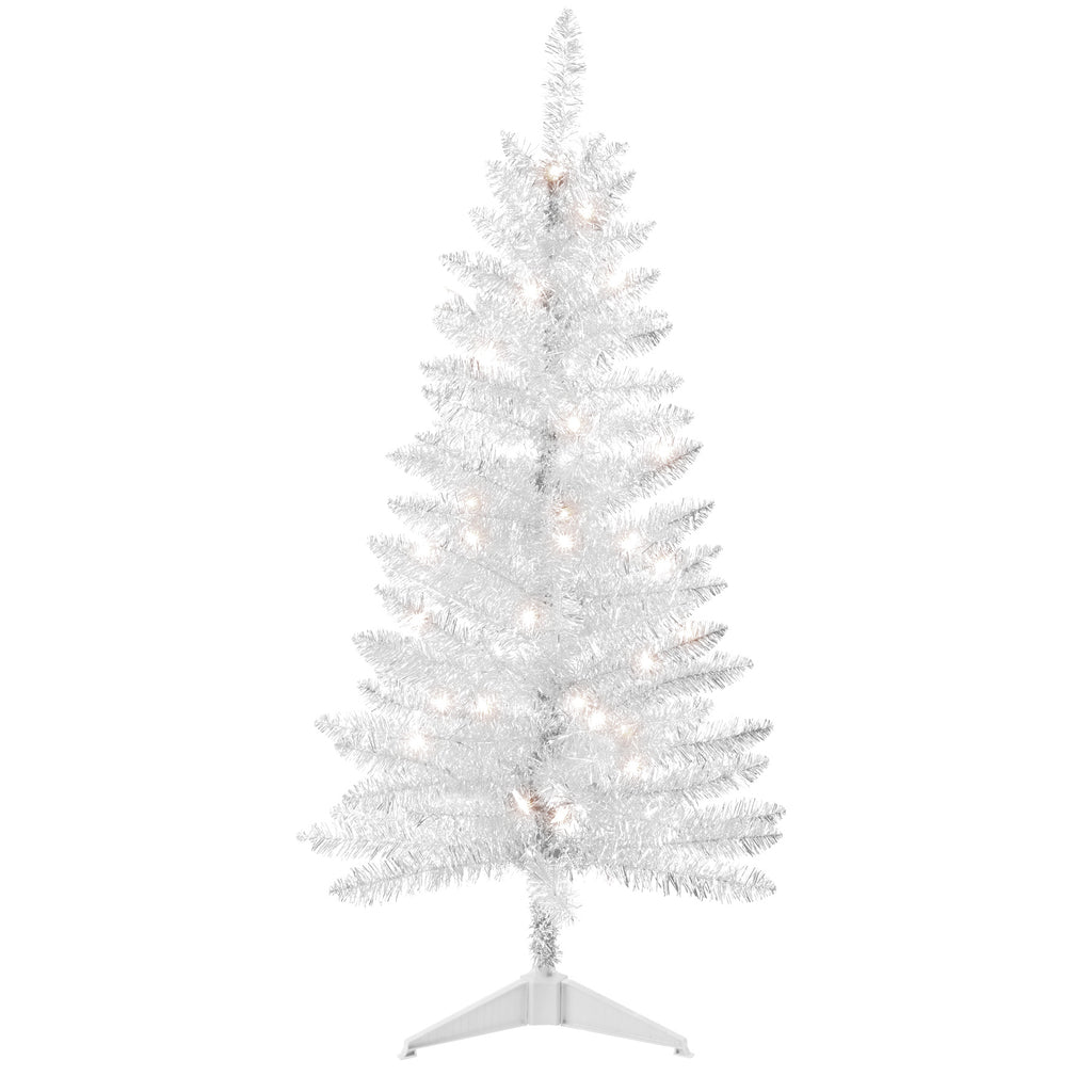 Makeatree White Tinsel Christmas Tree 4ft with Lights Small Artificial Xmas Tree (BCN-WT-L)