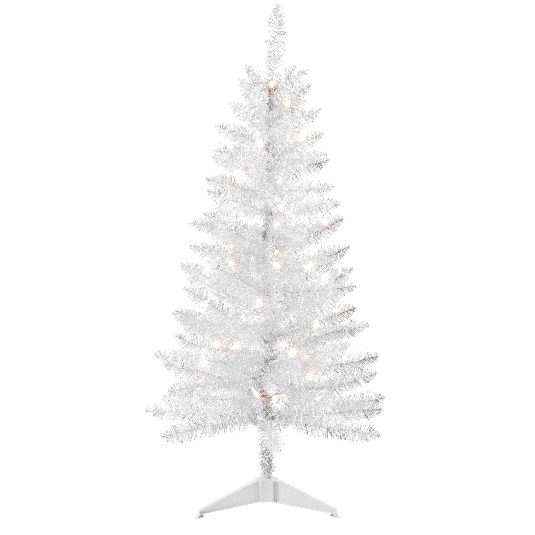 Makeatree White Tinsel Christmas Tree 4ft with Lights Small Artificial Xmas Tree (BCN-WT-L)