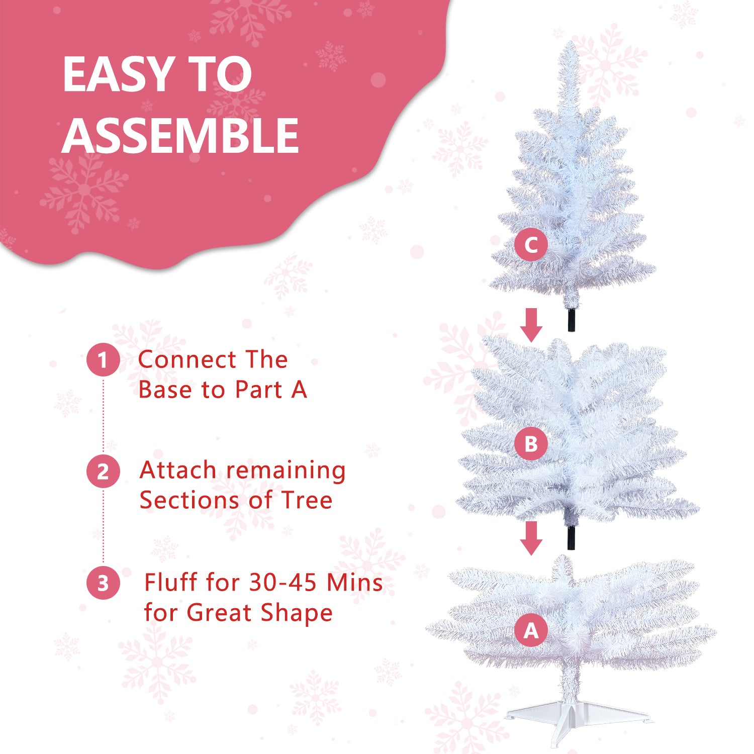 Makeatree White Tinsel Christmas Tree 4ft with Lights Small Artificial Xmas Tree (BCN-WT-L)
