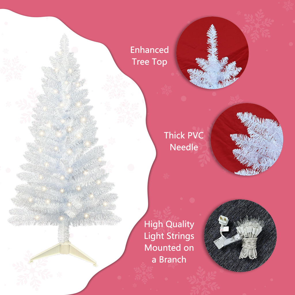 Makeatree White Tinsel Christmas Tree 4ft with Lights Small Artificial Xmas Tree (BCN-WT-L)