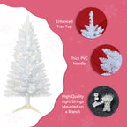 Makeatree White Tinsel Christmas Tree 4ft with Lights Small Artificial Xmas Tree (BCN-WT-L)