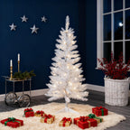 Makeatree White Tinsel Christmas Tree 4ft with Lights Small Artificial Xmas Tree (BCN-WT-L)