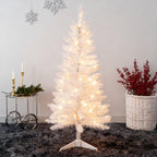 Makeatree White Tinsel Christmas Tree 4ft with Lights Small Artificial Xmas Tree (BCN-WT-L)
