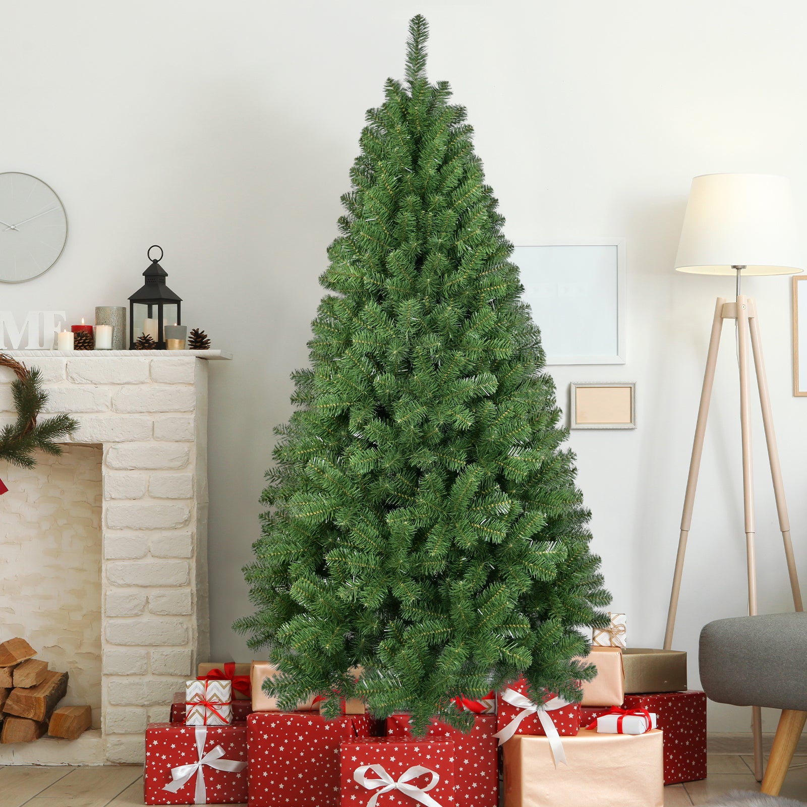 Makeatree Realistic Green Pine Tree - 5/6/8/9ft Unlit Artificial Christmas Tree (BED-T-L)
