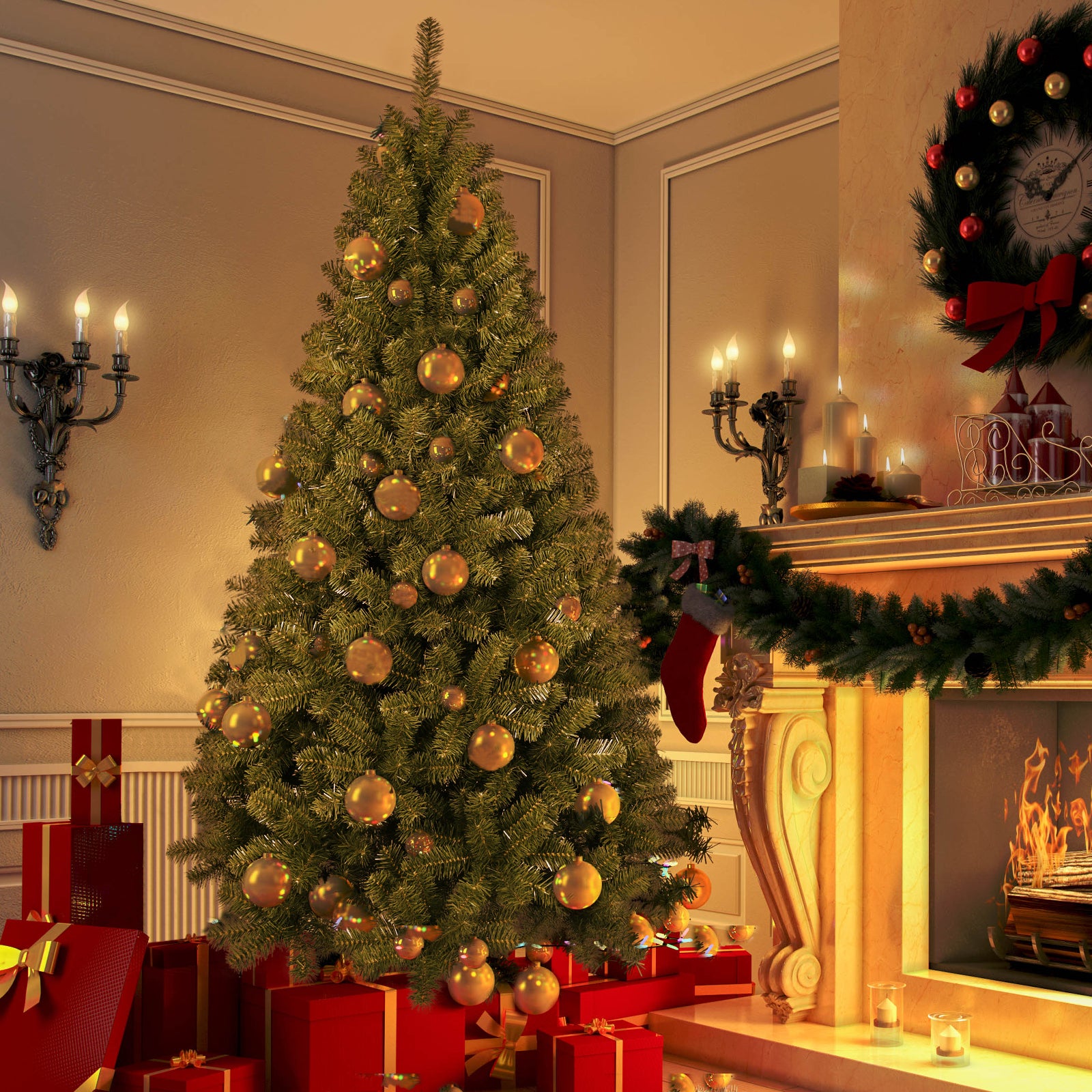 Makeatree Realistic Green Pine Tree - 5/6/8/9ft Unlit Artificial Christmas Tree (BED-T-L)