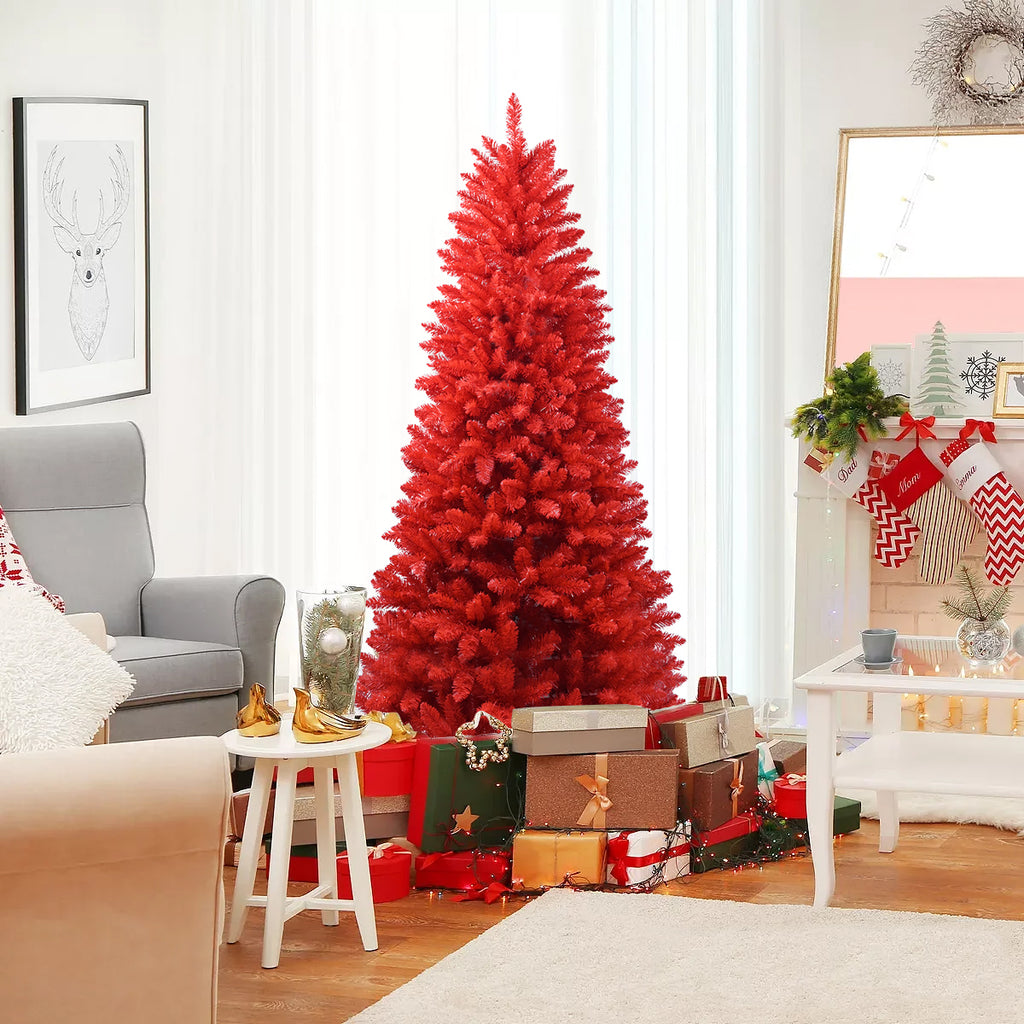 Makeatree Red Artificial Christmas Tree 4-7ft - Indoor Outdoor Holiday Decor (BER)