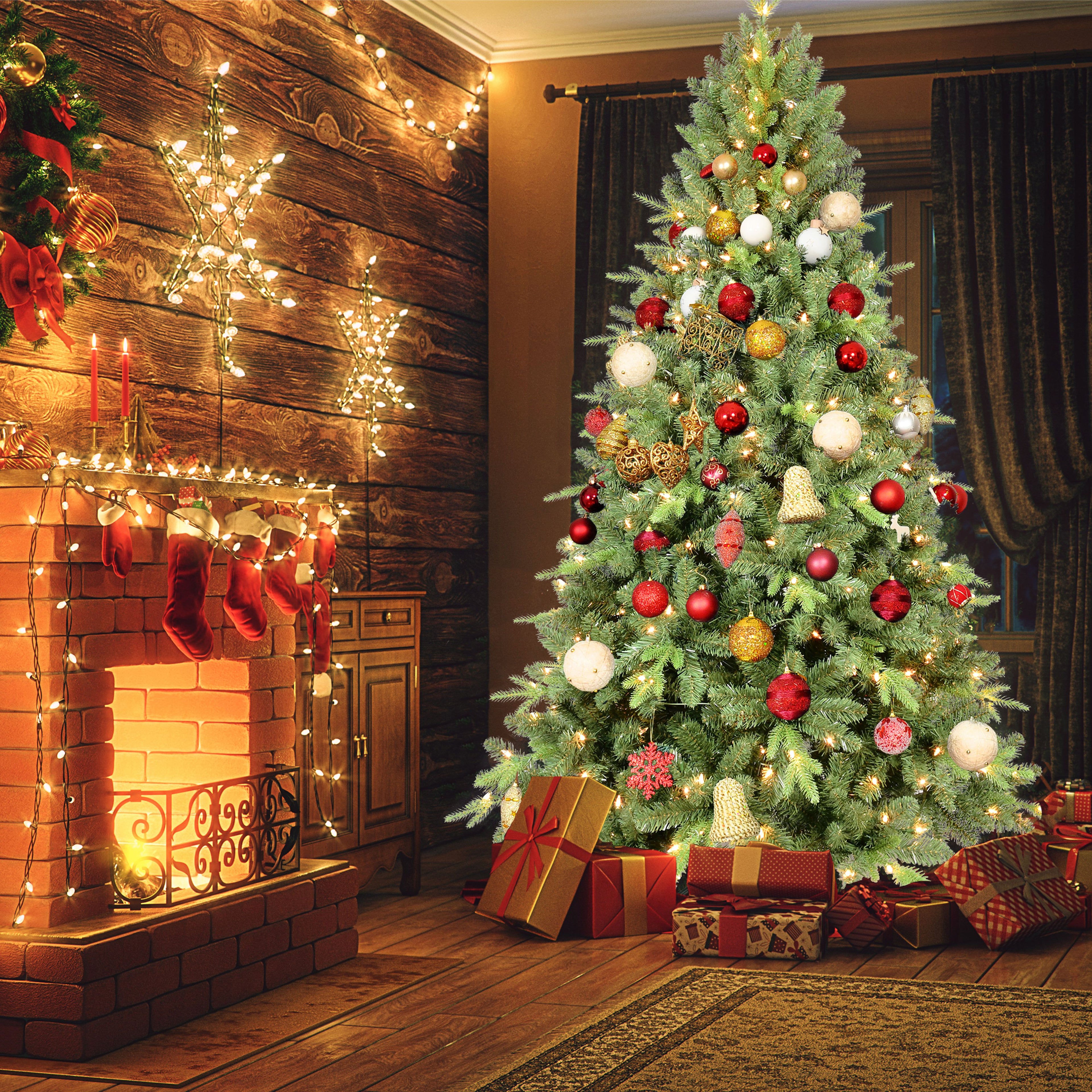 Makeatree Slim Pencil Christmas Tree Pre-Lit Green Artificial Tree with Hinged Branches (BEZ-L)