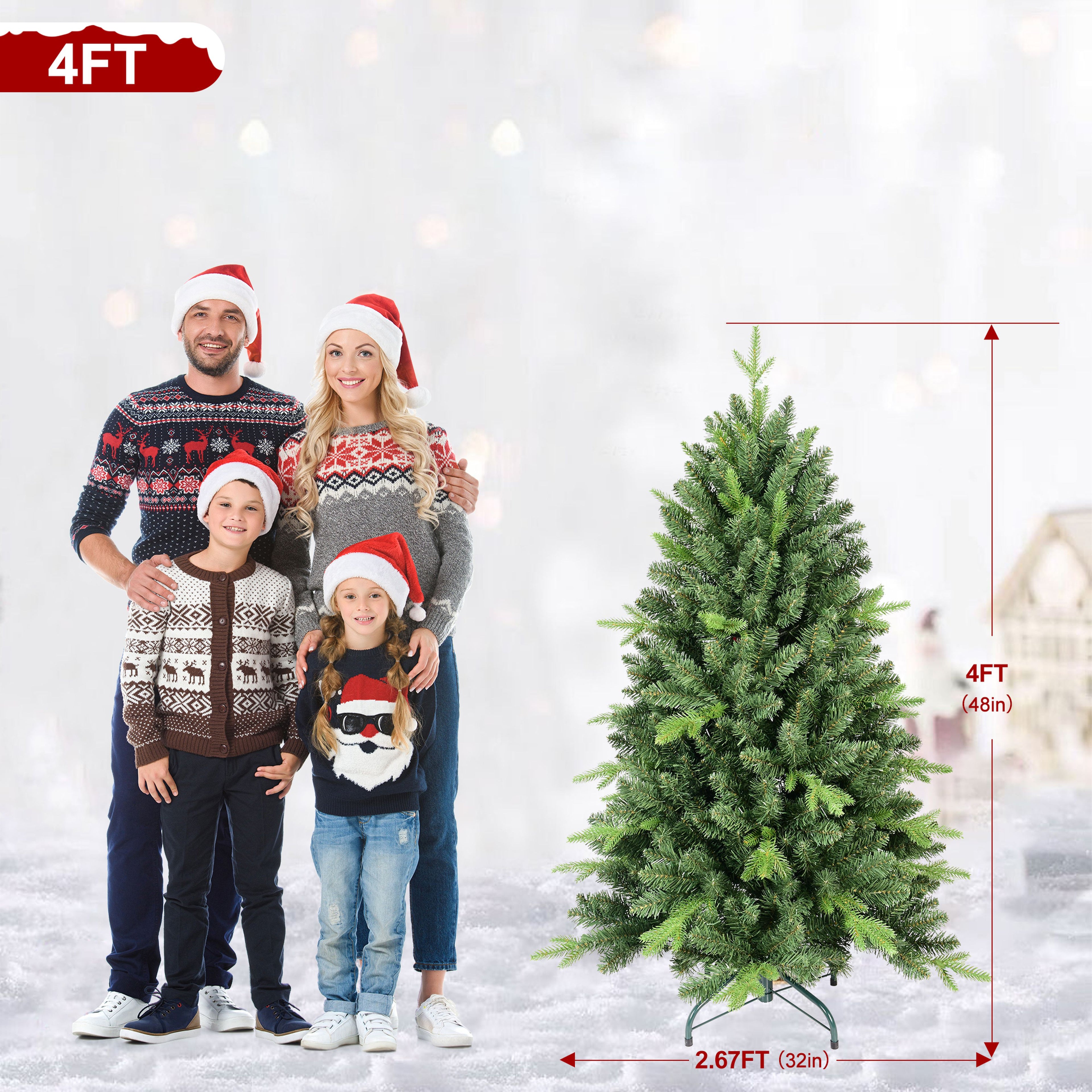 Makeatree Slim Pencil Christmas Tree Pre-Lit Green Artificial Tree with Hinged Branches (BEZ-L)