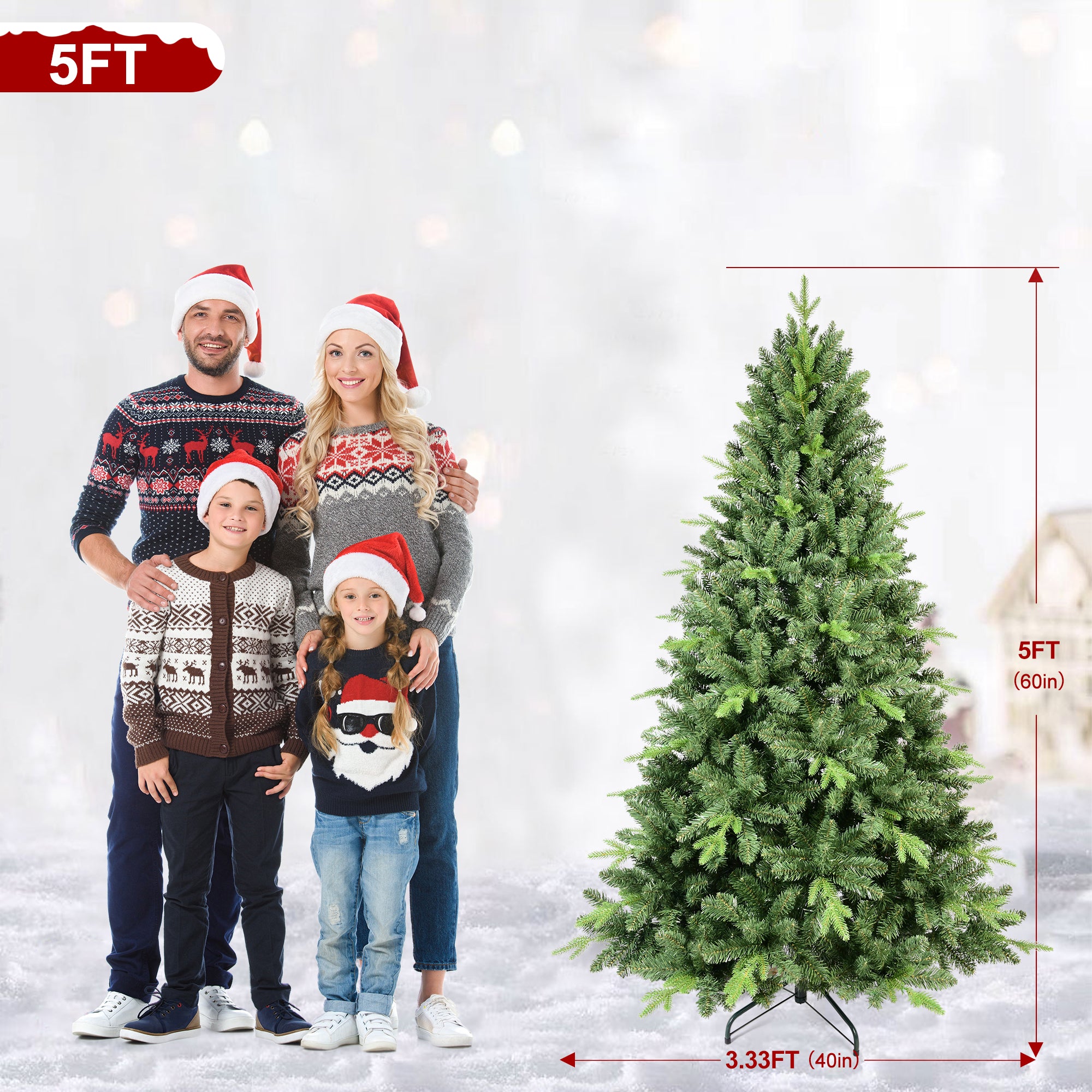 Makeatree Slim Pencil Christmas Tree Pre-Lit Green Artificial Tree with Hinged Branches (BEZ-L)