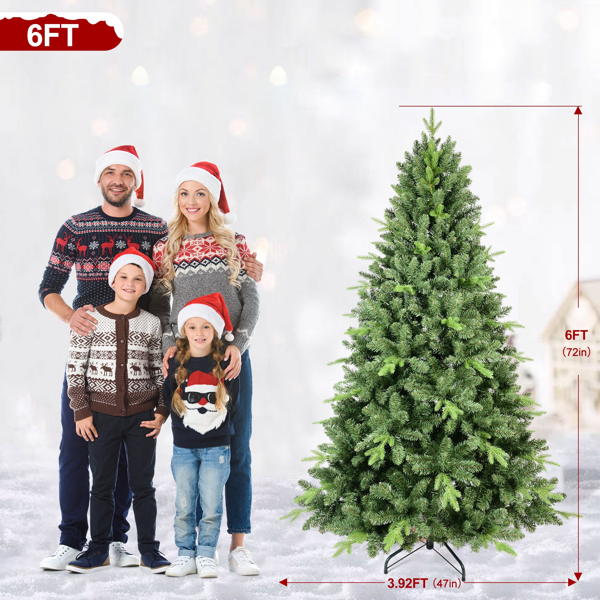 Makeatree Slim Pencil Christmas Tree Pre-Lit Green Artificial Tree with Hinged Branches (BEZ-L)