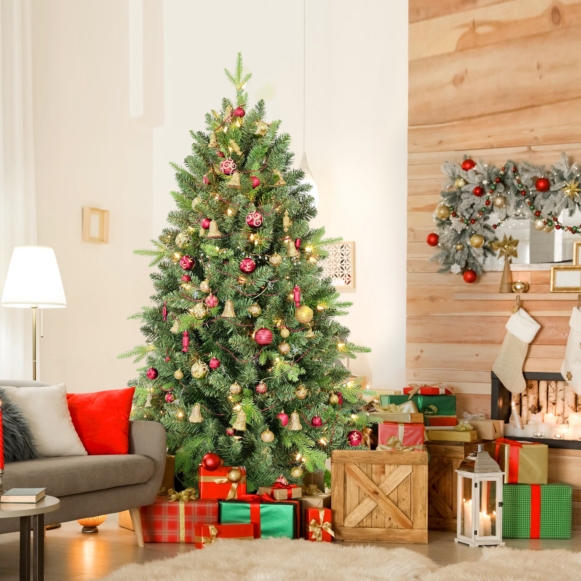 Makeatree Slim Pencil Christmas Tree Pre-Lit Green Artificial Tree with Hinged Branches (BEZ-L)