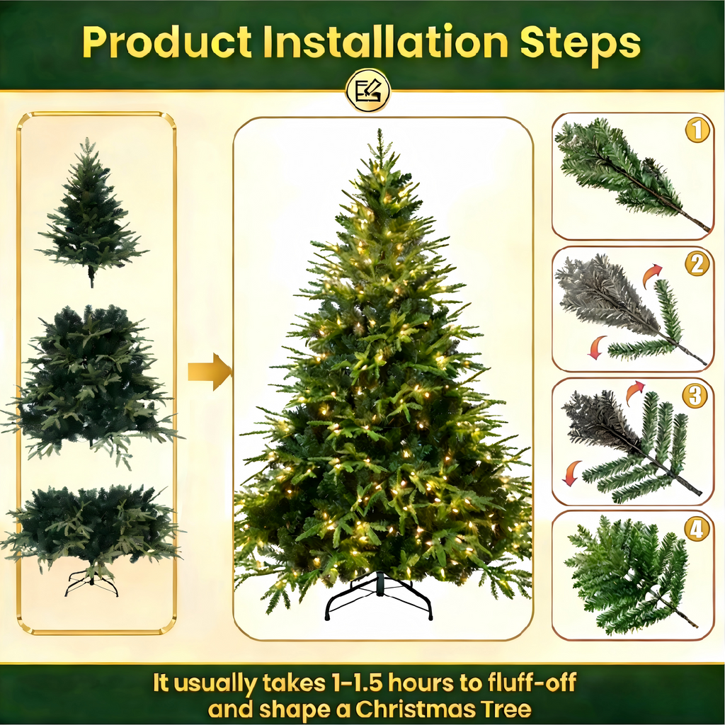 Makeatree Christmas Tree 4-9ft Pre-Lit Realistic Green Fir Artificial Xmas Tree (CKT-L)