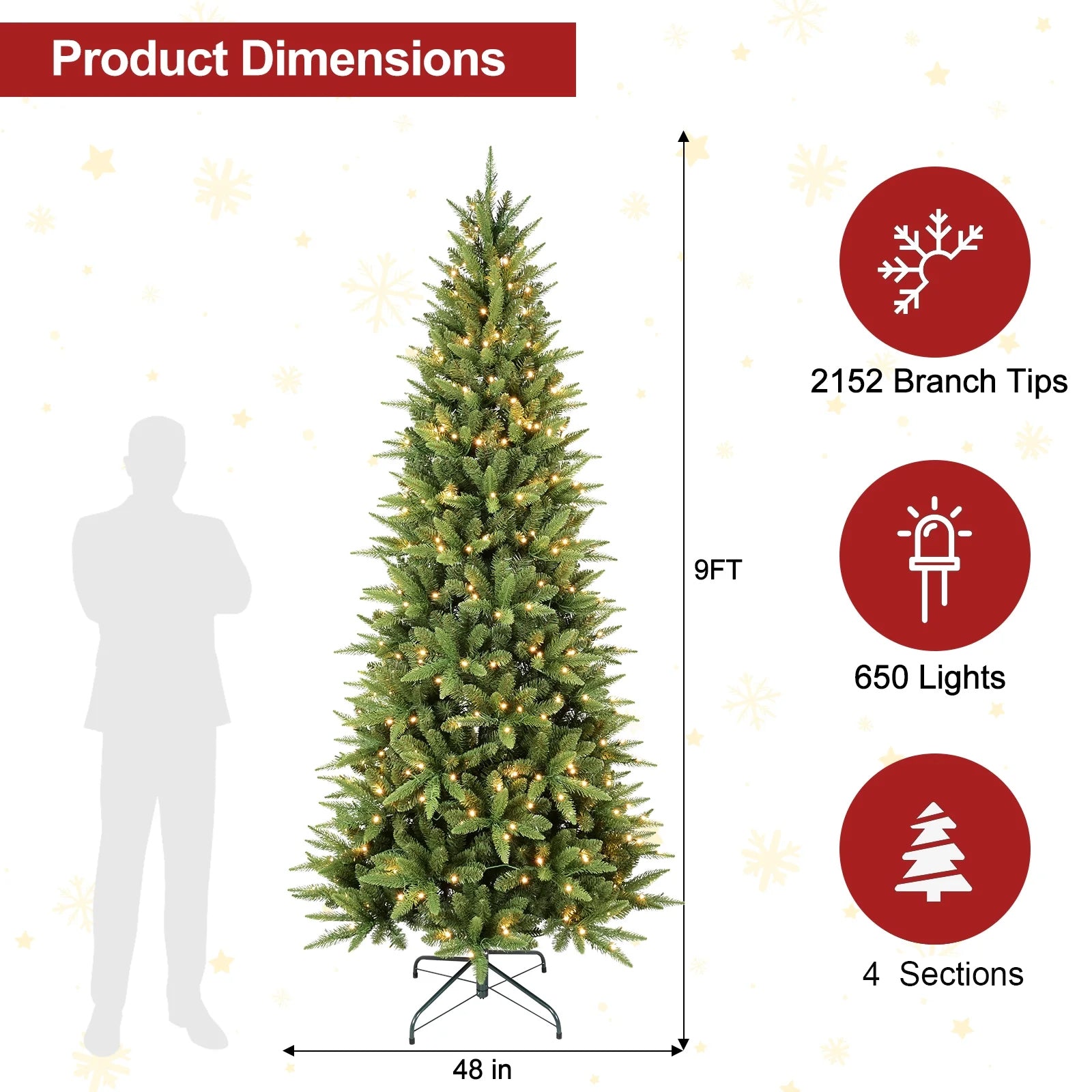 Makeatree Pre-Lit Pencil Christmas Tree Artificial Slim Xmas Tree PE & PVC Mixed Branches (BHU-L)