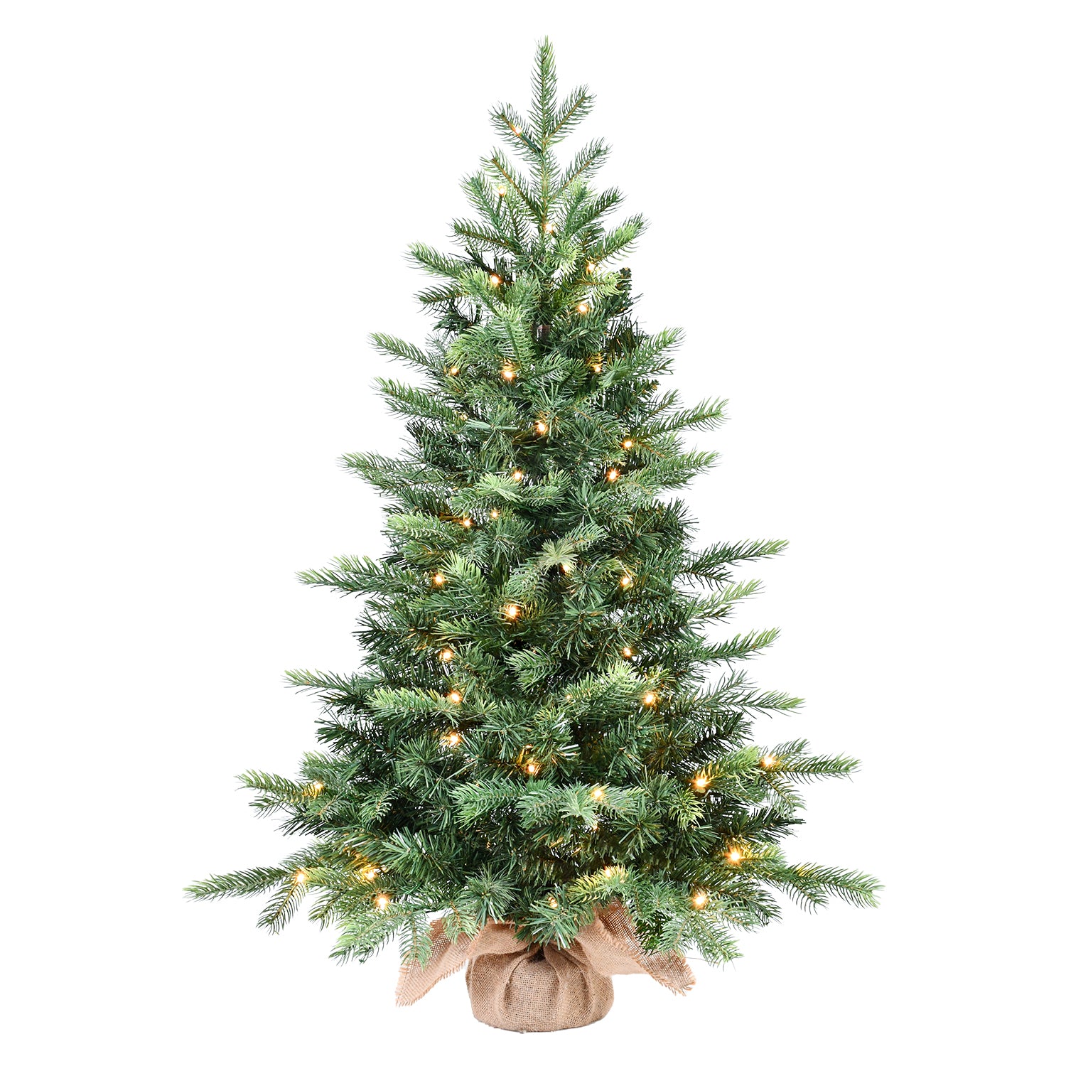 Makeatree Tabletop Christmas Tree 3ft Pre-Lit - Nordic Spruce Mini Tree with Burlap Base (CDC30T-315T-70L)