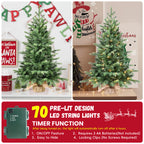 Makeatree Tabletop Christmas Tree 3ft Pre-Lit - Nordic Spruce Mini Tree with Burlap Base (CDC30T-315T-70L)