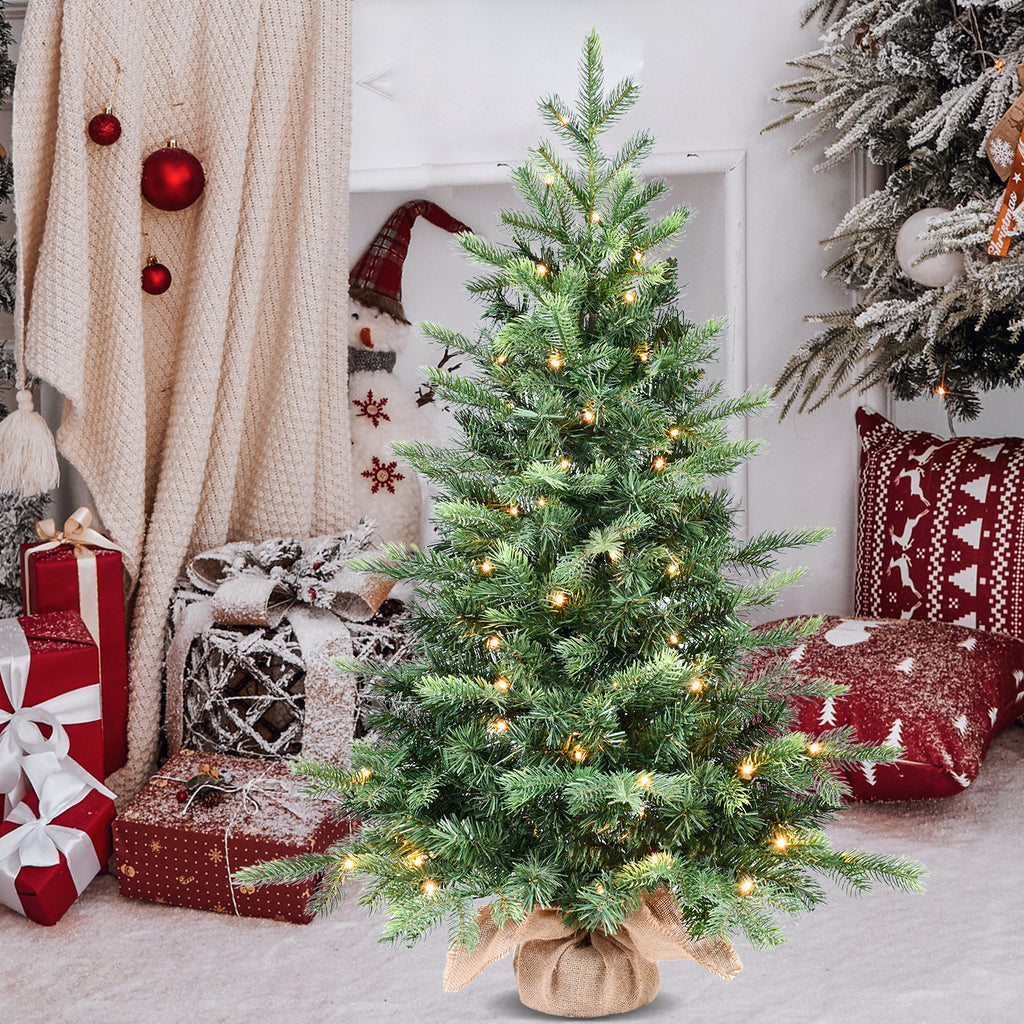 Makeatree Tabletop Christmas Tree 3ft Pre-Lit - Nordic Spruce Mini Tree with Burlap Base (CDC30T-315T-70L)