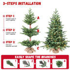 Makeatree Tabletop Christmas Tree 3ft Pre-Lit - Nordic Spruce Mini Tree with Burlap Base (CDC30T-315T-70L)