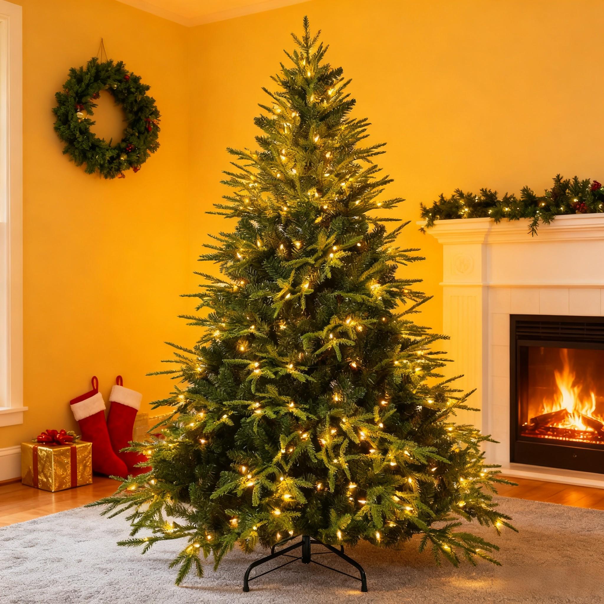 Makeatree Christmas Tree 4-9ft Pre-Lit Realistic Green Fir Artificial Xmas Tree (CKT-L)