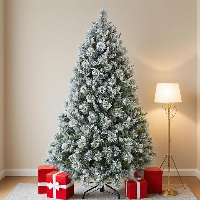 Makeatree 4Ft Snow Flocked Artificial Christmas Tree with Mixed PE PVC Branch Tips Unlit (CMC-TF-L)