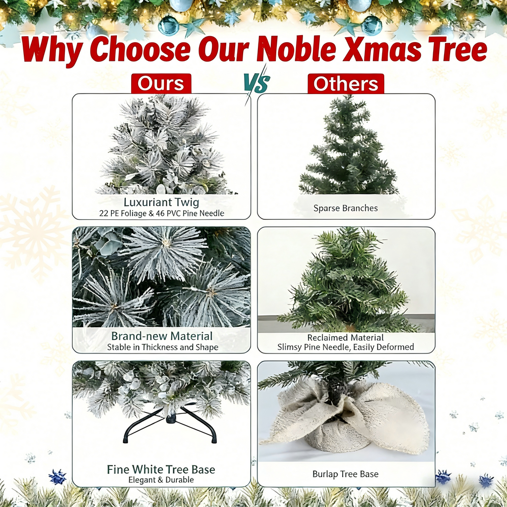 Makeatree 4Ft Snow Flocked Artificial Christmas Tree with Mixed PE PVC Branch Tips Unlit (CMC-TF-L)