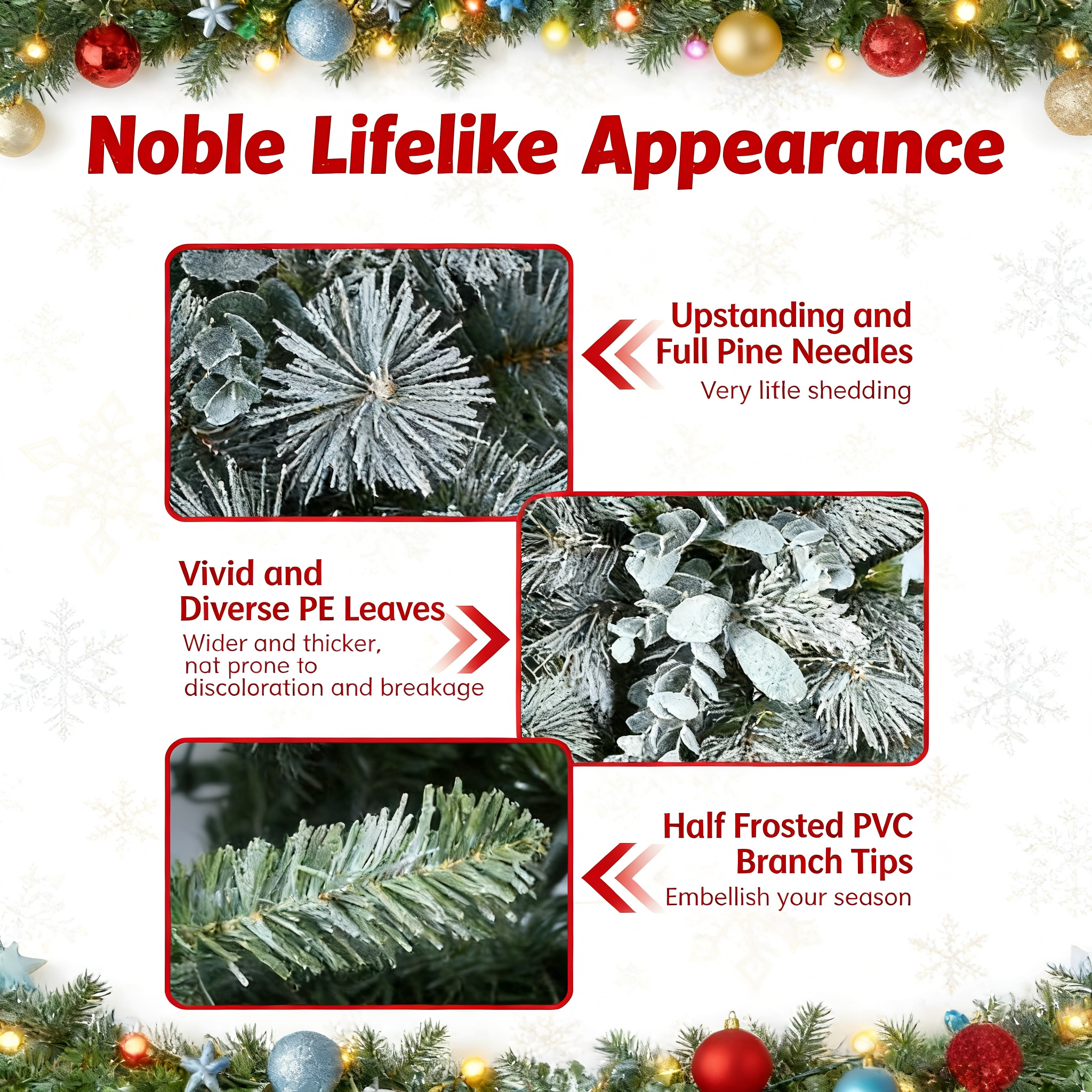 Makeatree 4Ft Snow Flocked Artificial Christmas Tree with Mixed PE PVC Branch Tips Unlit (CMC-TF-L)