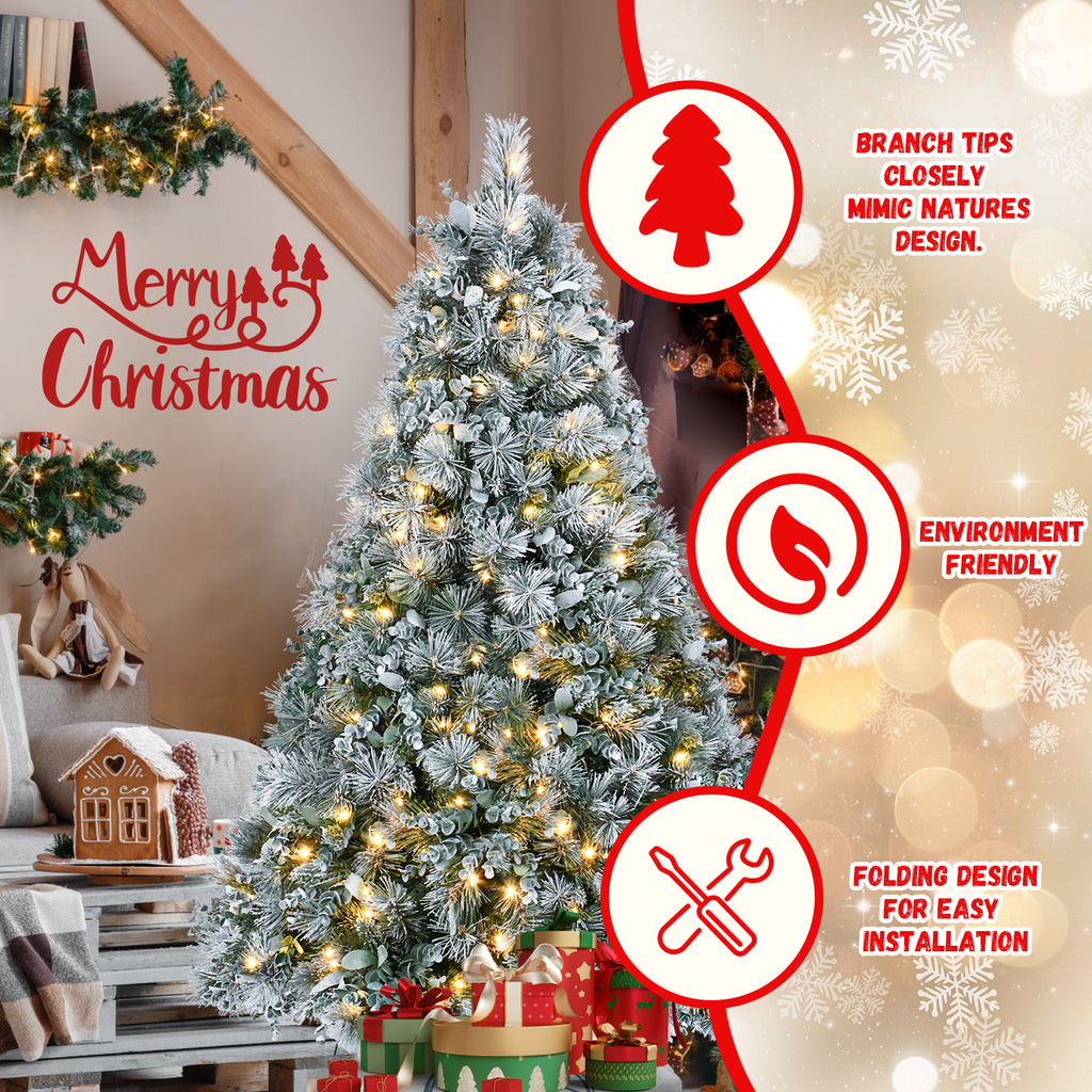 Makeatree 4Ft Snow Flocked Artificial Christmas Tree with Mixed PE PVC Branch Tips Unlit (CMC-TF-L)