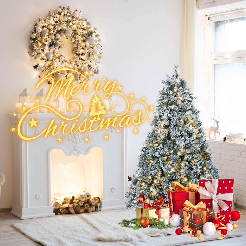 Makeatree 4Ft Snow Flocked Artificial Christmas Tree with Mixed PE PVC Branch Tips Unlit (CMC-TF-L)