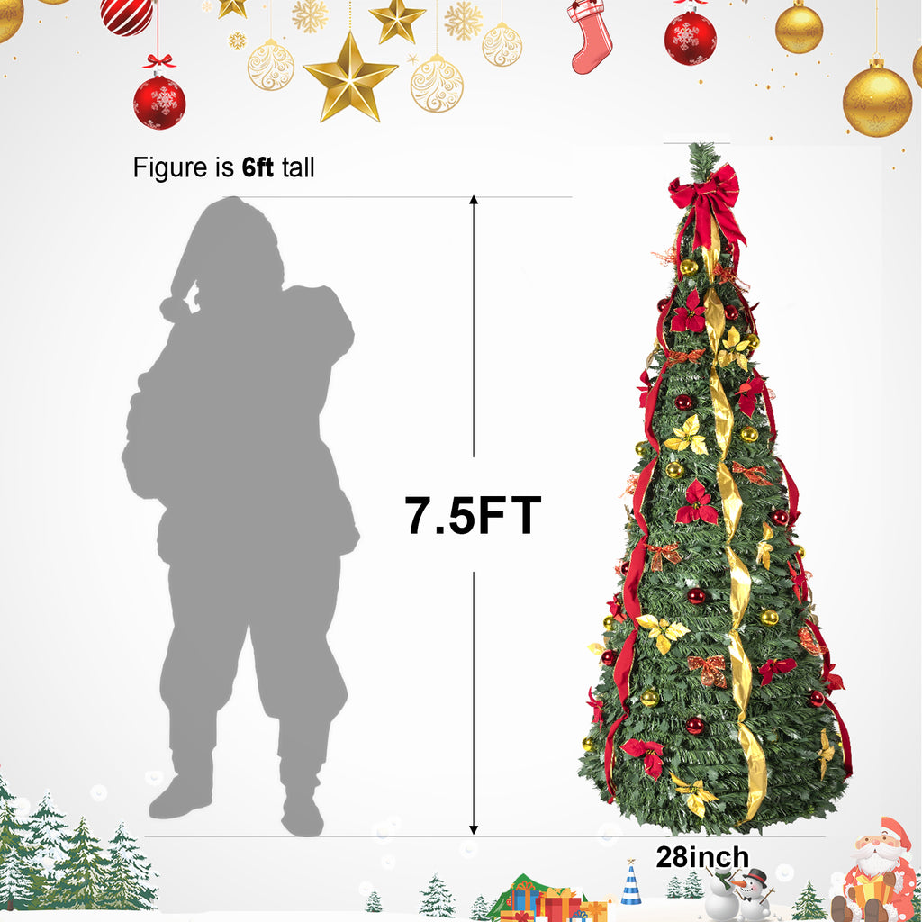 Makeatree Pop Up Christmas Tree 6-7.5ft Pre-Lit Pull Up Artificial Tree with Decorations (SSS-GN-L)
