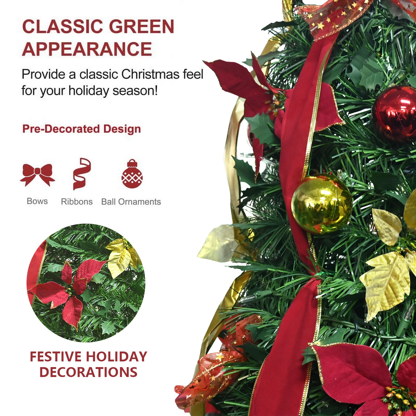 Makeatree Pop Up Christmas Tree 6-7.5ft Pre-Lit Pull Up Artificial Tree with Decorations (SSS-GN-L)